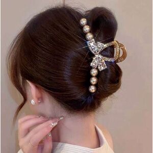 1Pc Rhinestones Champagne Gold Full Crystal Rhinestone Sharkfin Claw Hair Clip